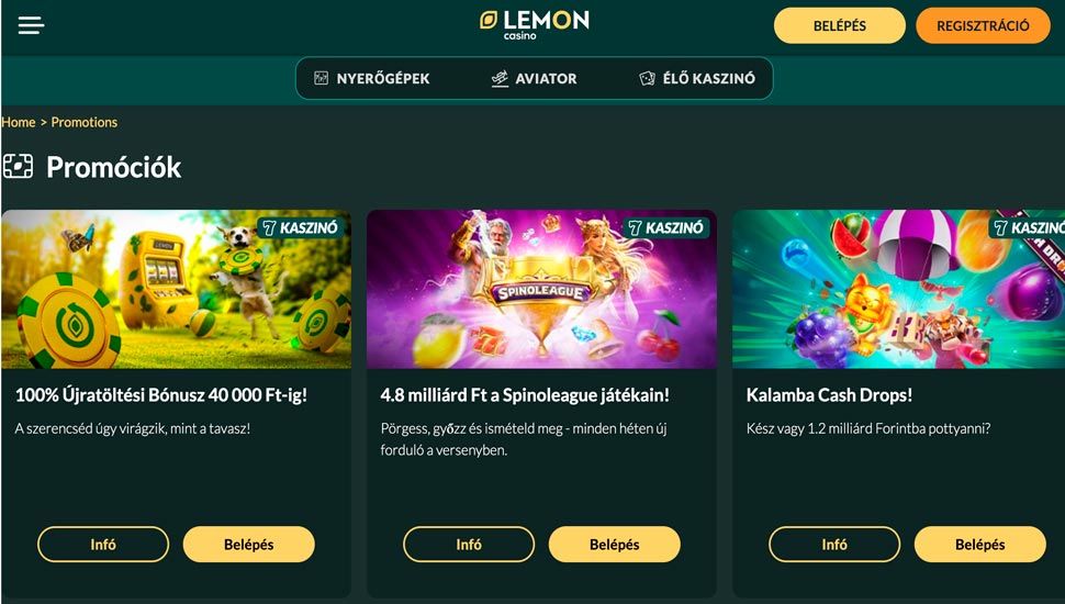 lemon casino promóciók