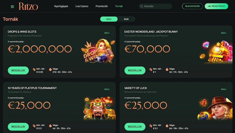  Ritzo Casino Online bajnokságok