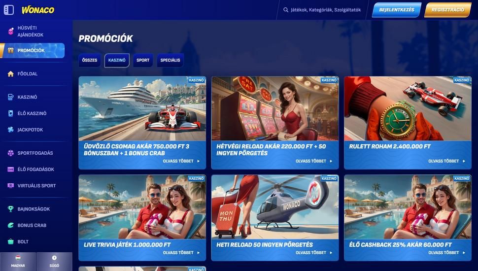 Wonaco casino promóciók