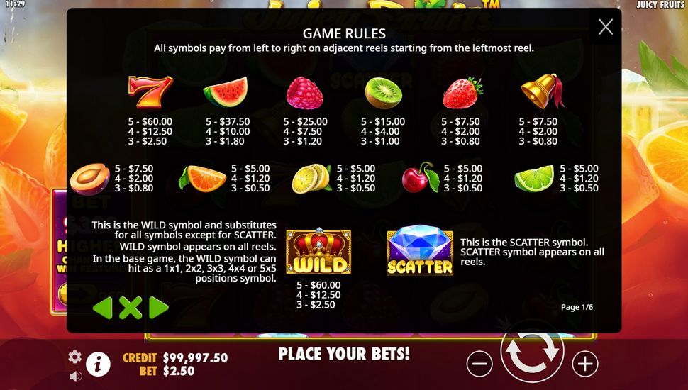 Juicy Fruits nyerőgép szimbólumok